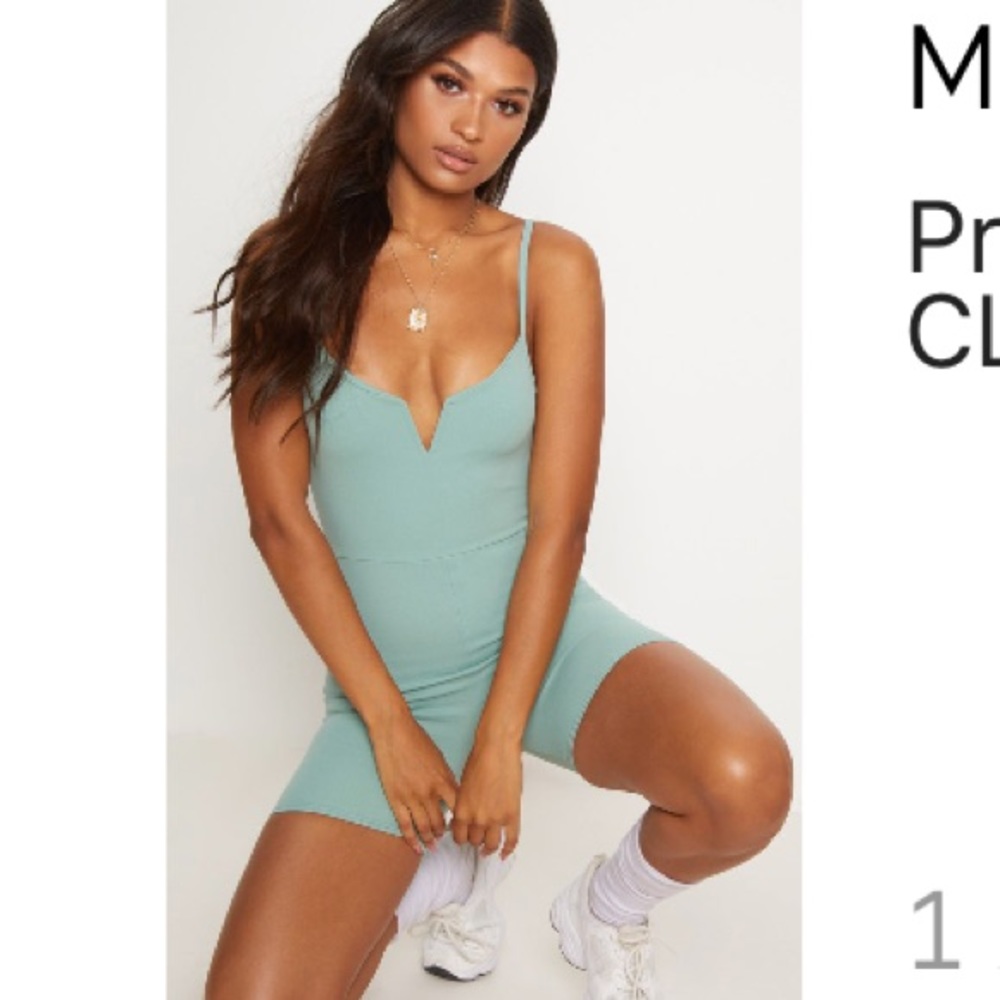 Prettylittlething Mint V bar strappy Unitard